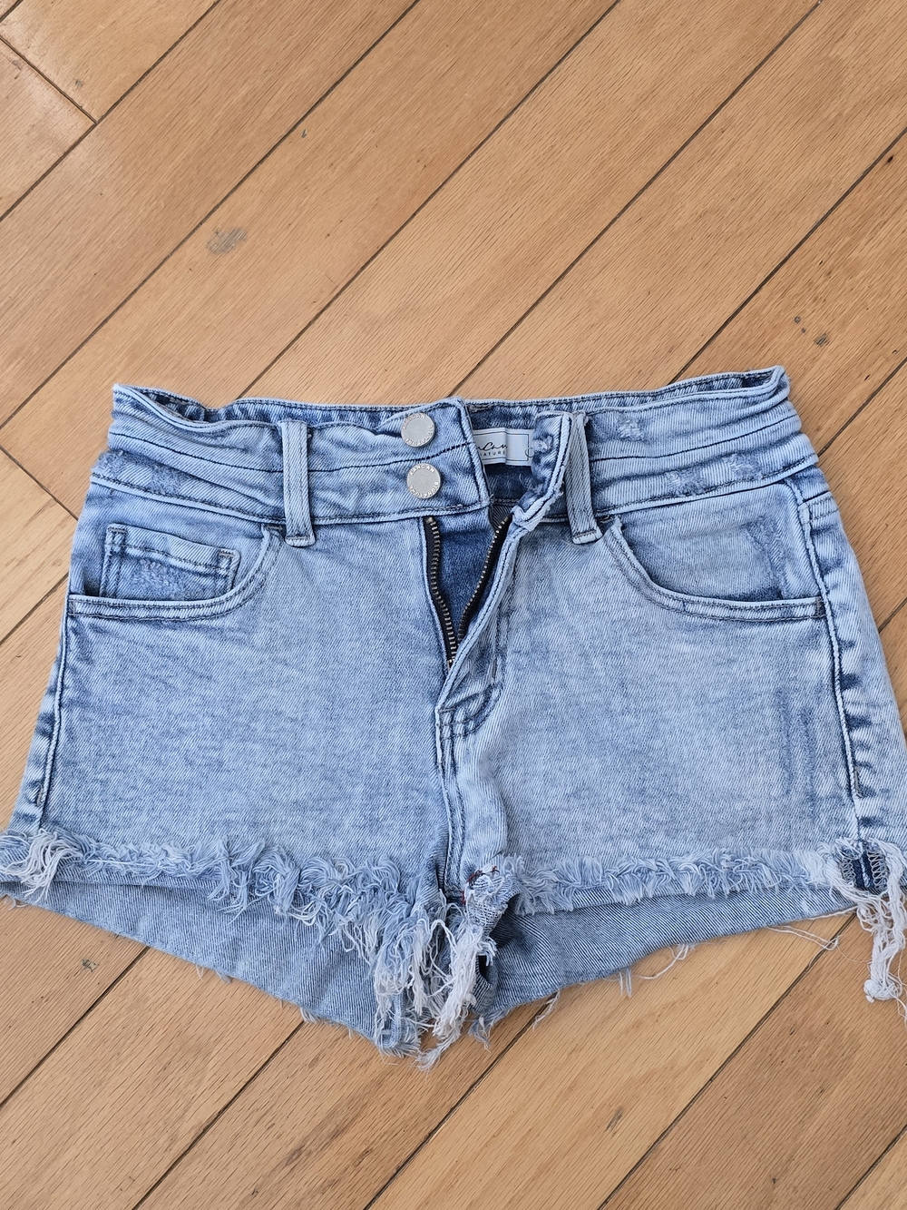 KanCan Light Wash High-Rise Distressed Denim Shorts